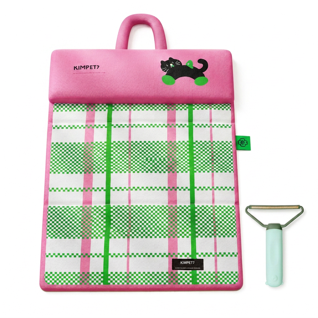 Green Foldable Pet Cooling Mat (L) and Green Pet Hair Cleaner Set