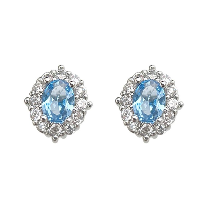 Blue Zircon Silver Plated Stud Earrings for Women - Elegant Minimalist