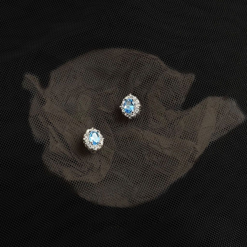 Blue Zircon Silver Plated Stud Earrings for Women - Elegant Minimalist view 2
