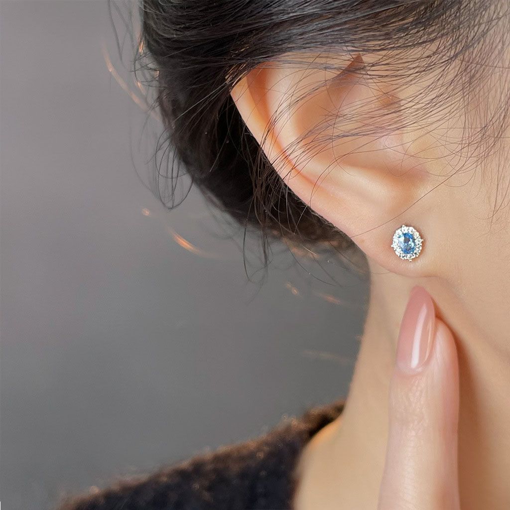 Blue Zircon Silver Plated Stud Earrings for Women - Elegant Minimalist view 3