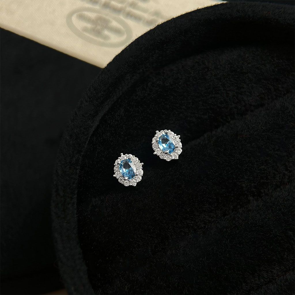 Blue Zircon Silver Plated Stud Earrings for Women - Elegant Minimalist view 4