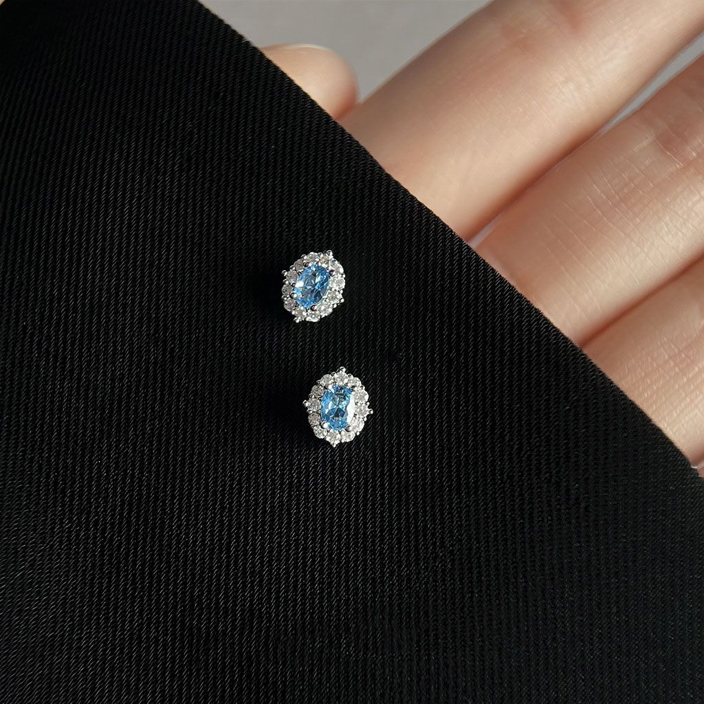 Blue Zircon Silver Plated Stud Earrings for Women - Elegant Minimalist view 5