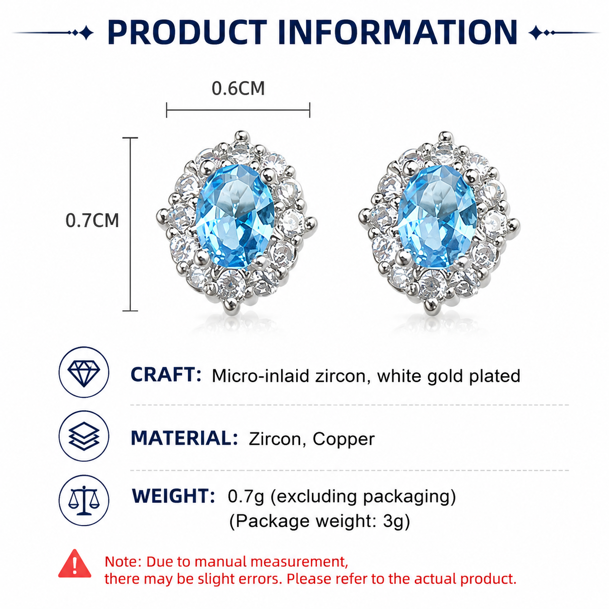 Blue Zircon Silver Plated Stud Earrings for Women - Elegant Minimalist view 6