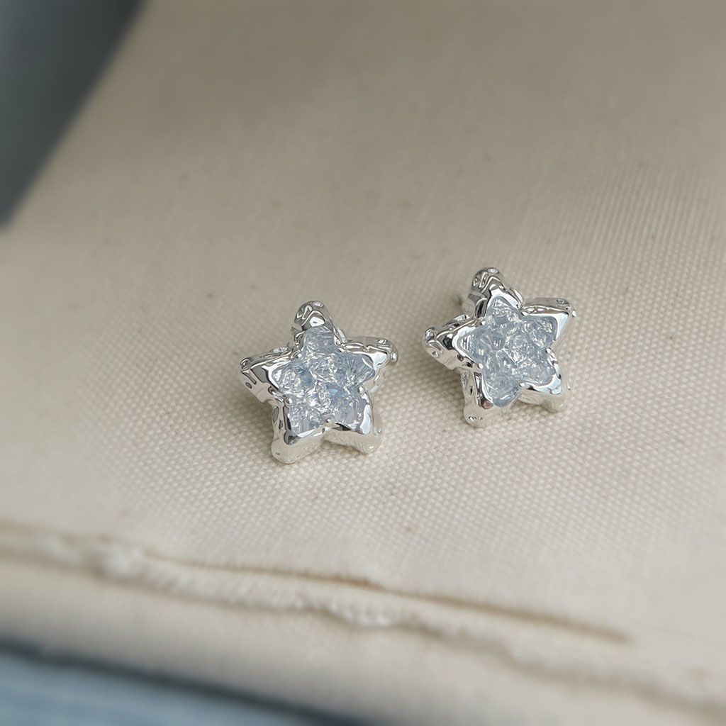 Blue Crystal Star Stud Earrings for Women - Silver Plated Star Shape Earrings view 4