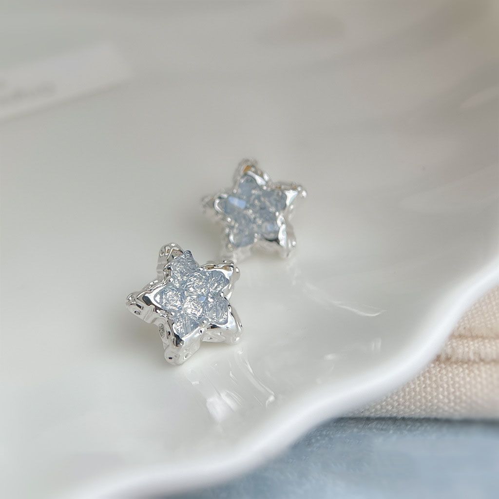 Blue Crystal Star Stud Earrings for Women - Silver Plated Star Shape Earrings view 5