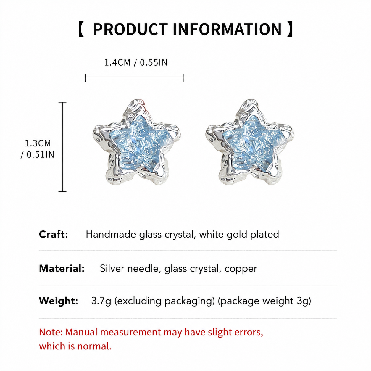 Blue Crystal Star Stud Earrings for Women - Silver Plated Star Shape Earrings view 6