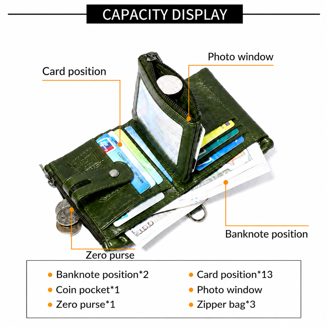 Green RFID Blocking Leather Wallet for Men - Vertical Oil Wax Cowhide Bifold view 3