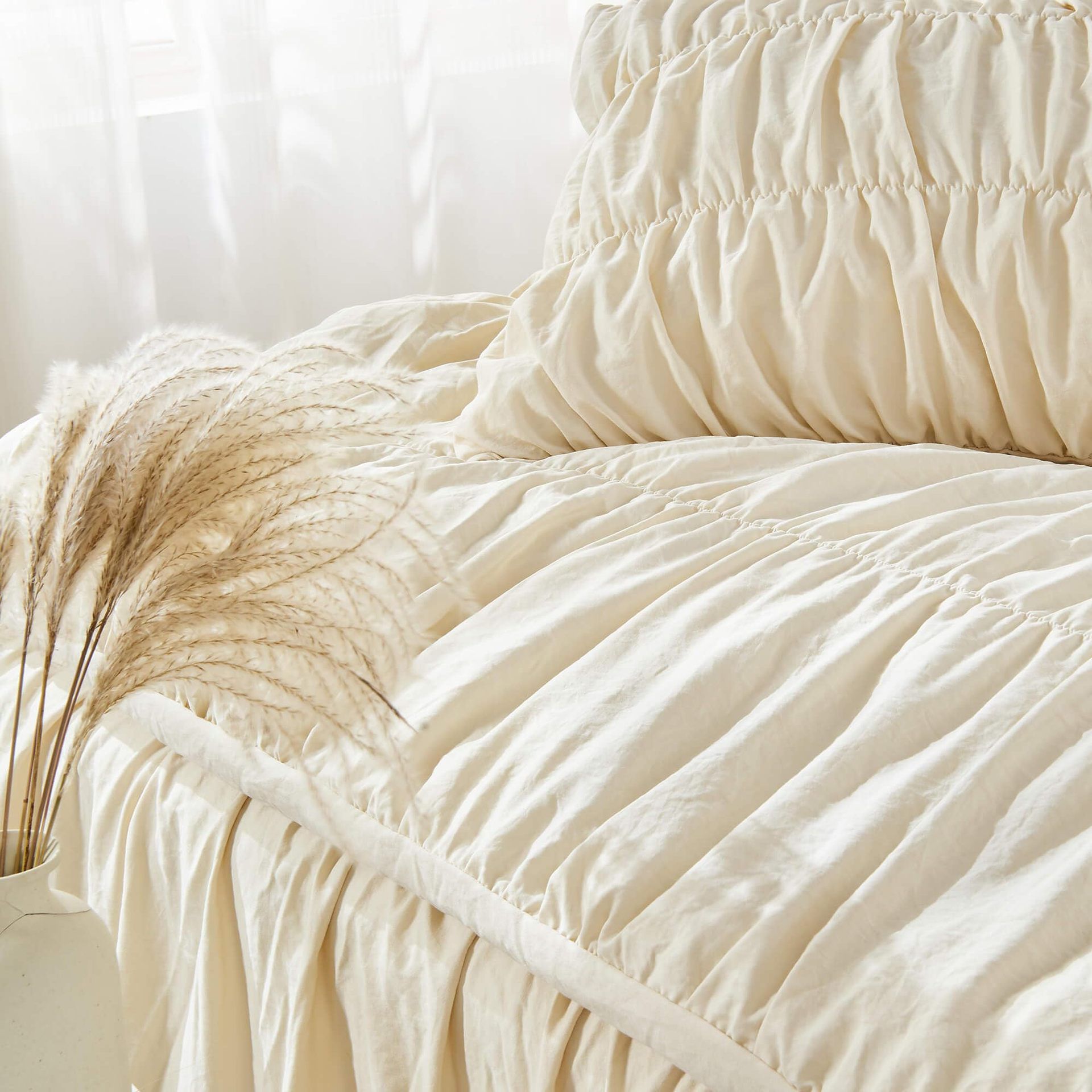 Wrinkle Textured Bedding Set - 3 Piece Quilt Cover and Pillowcase Set - Beige view 3