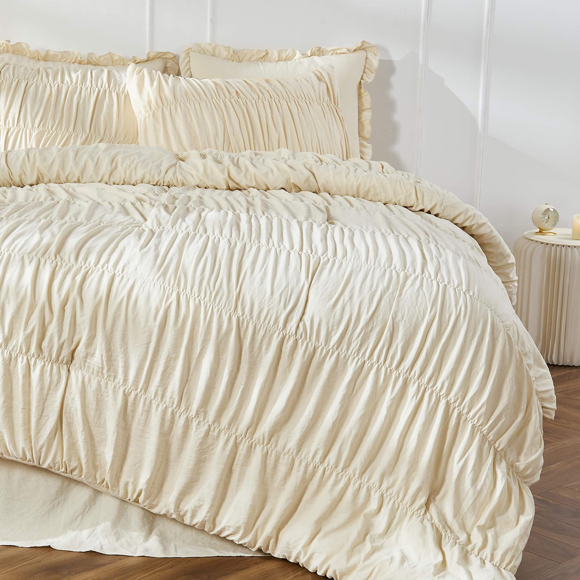 Wrinkle Textured Bedding Set - 3 Piece Quilt Cover and Pillowcase Set - Beige view 5
