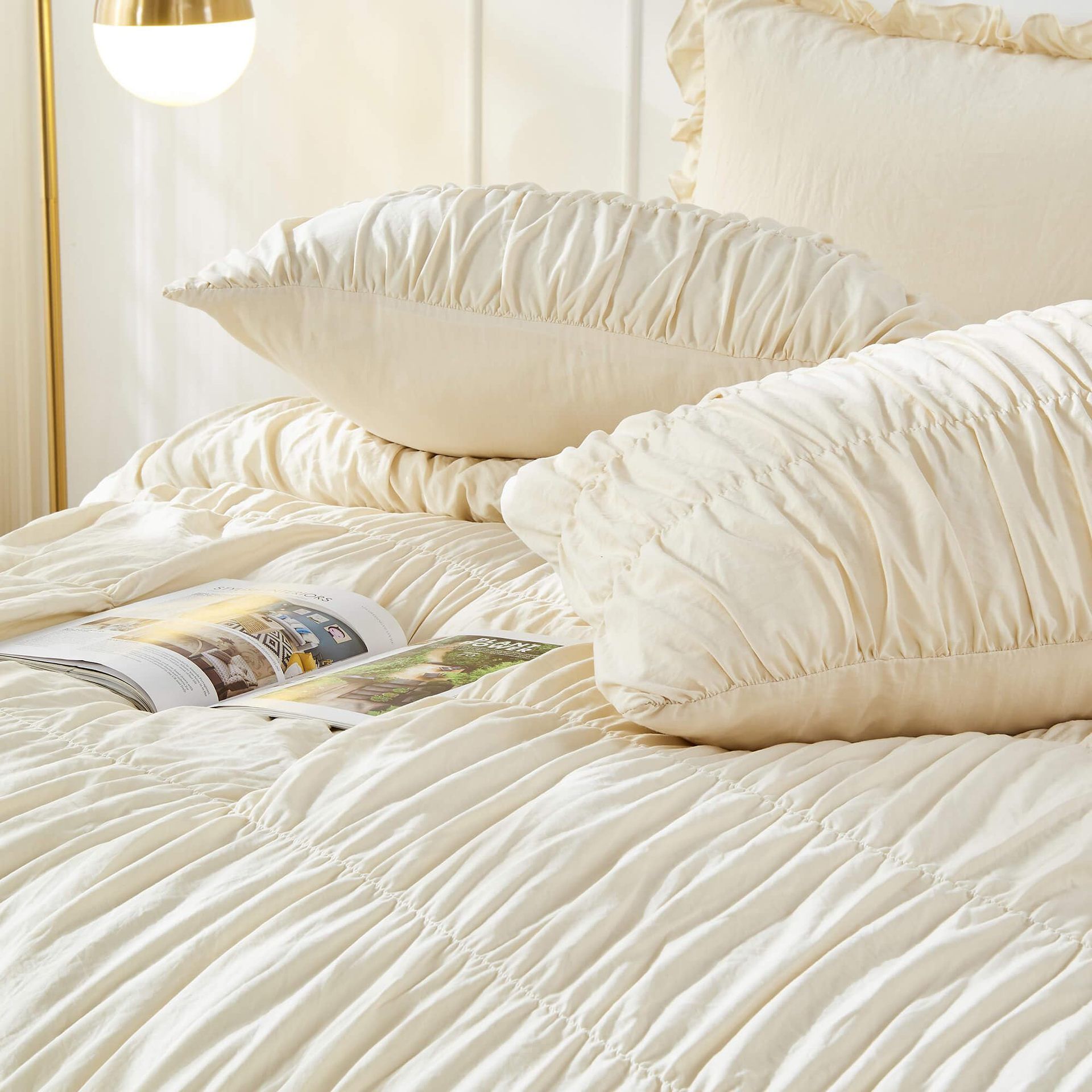 Wrinkle Textured Bedding Set - 3 Piece Quilt Cover and Pillowcase Set - Beige view 4