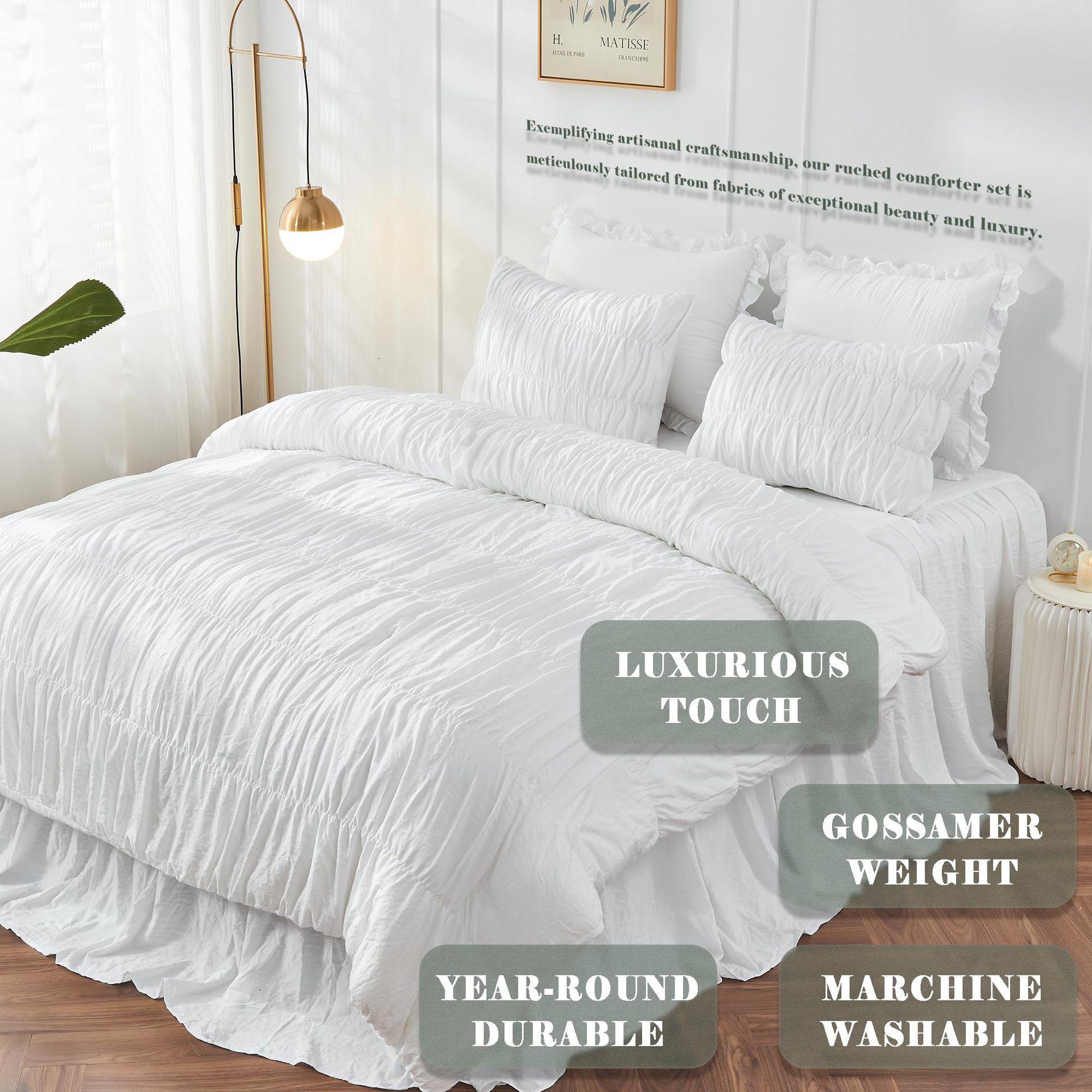Wrinkle Textured Bedding Set - 3 Piece Quilt Cover and Pillowcase Set - White view 2