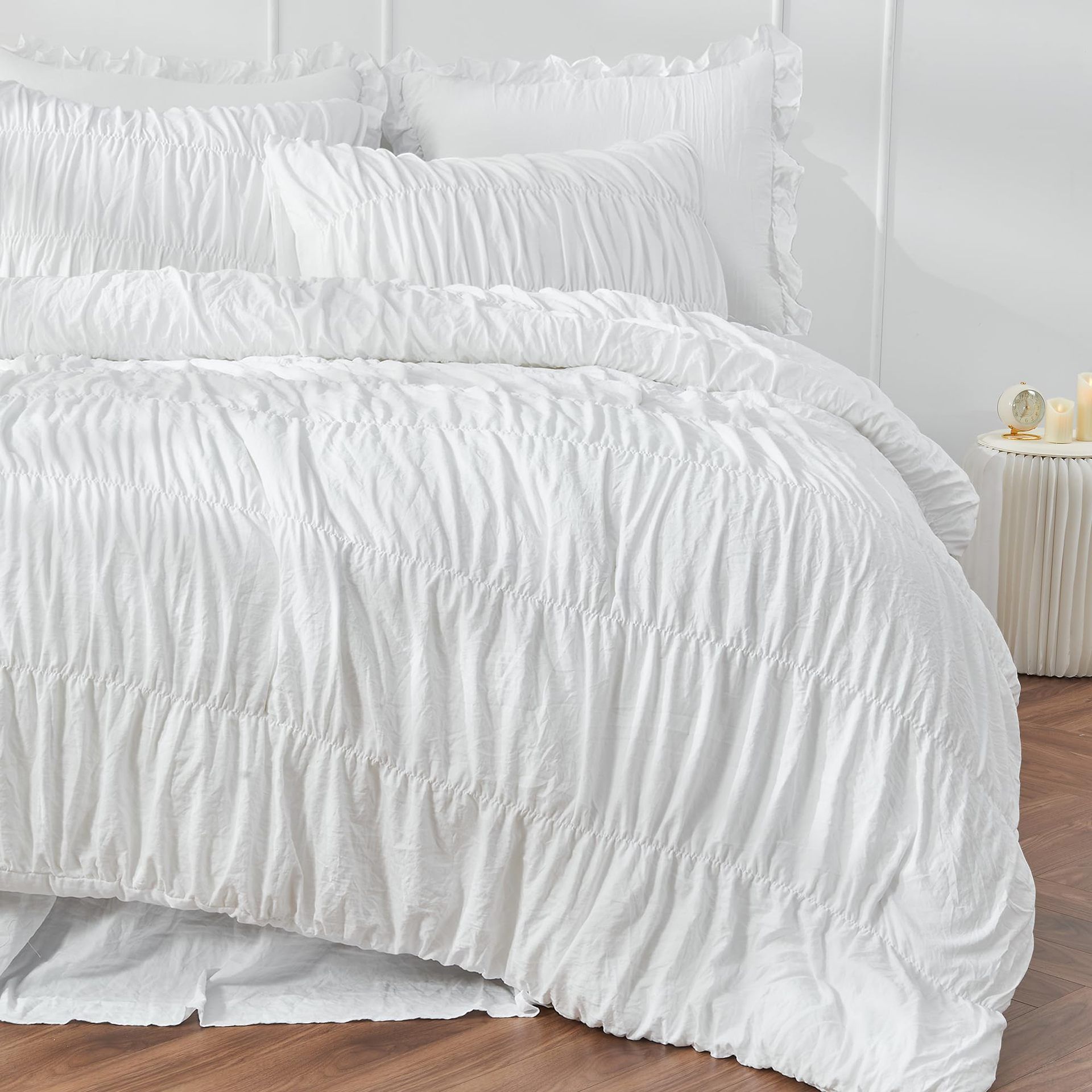 Wrinkle Textured Bedding Set - 3 Piece Quilt Cover and Pillowcase Set - White view 5