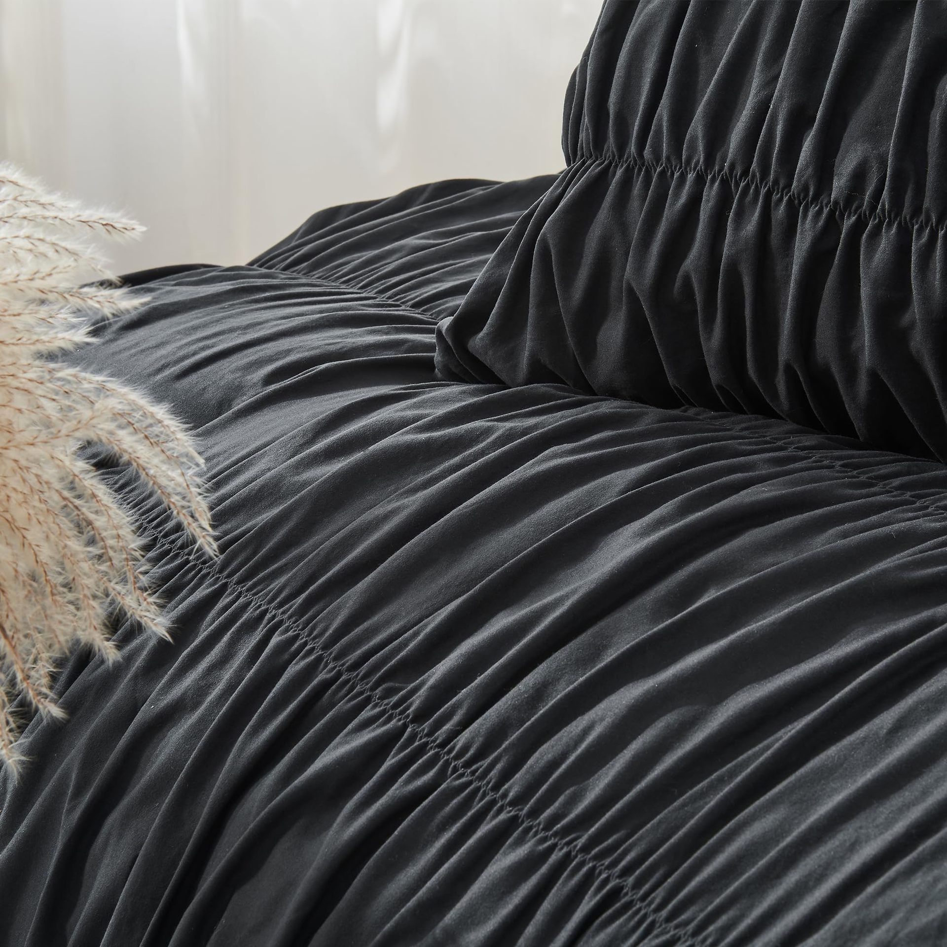 Wrinkle Textured Bedding Set - 3 Piece Quilt Cover and Pillowcase Set - Black view 3