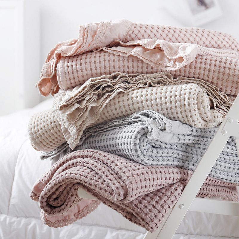 Cotton Waffle Blanket - Grey Textured Throw 110x160cm for Sofa view 5