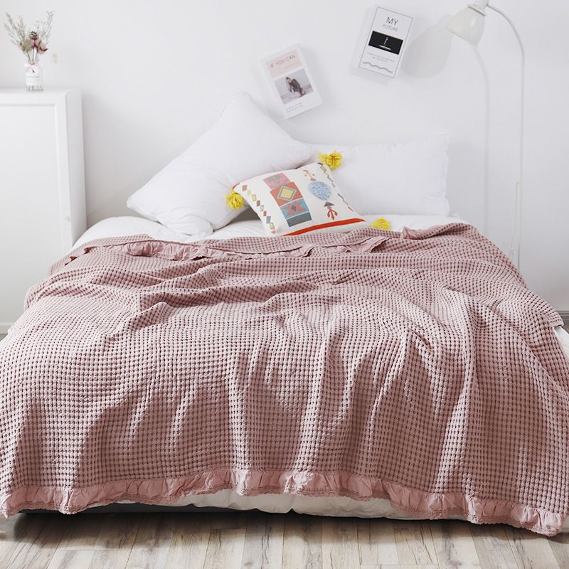 Cotton Waffle Blanket - Dark Pink Textured Throw 110x160cm for Sofa