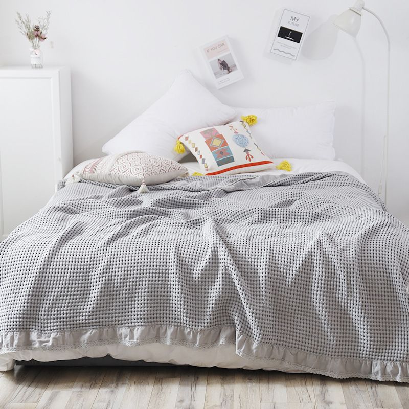 Cotton Waffle Blanket - Grey Textured Throw 150x200cm for Sofa