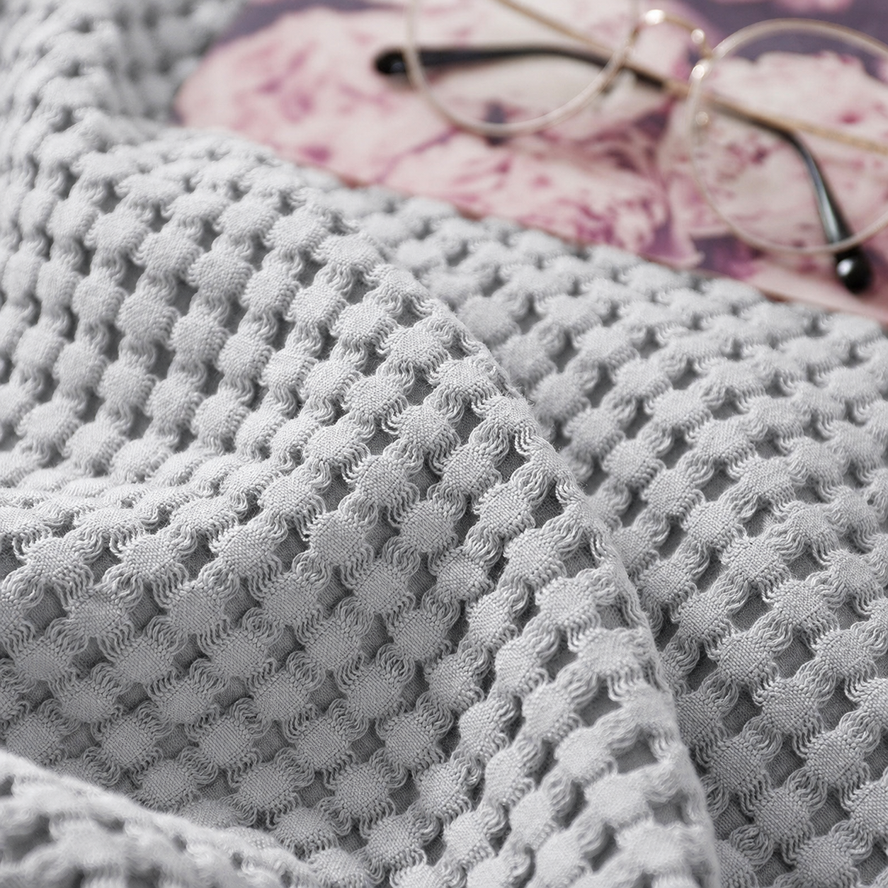 Cotton Waffle Blanket - Grey Textured Throw 150x200cm for Sofa view 3