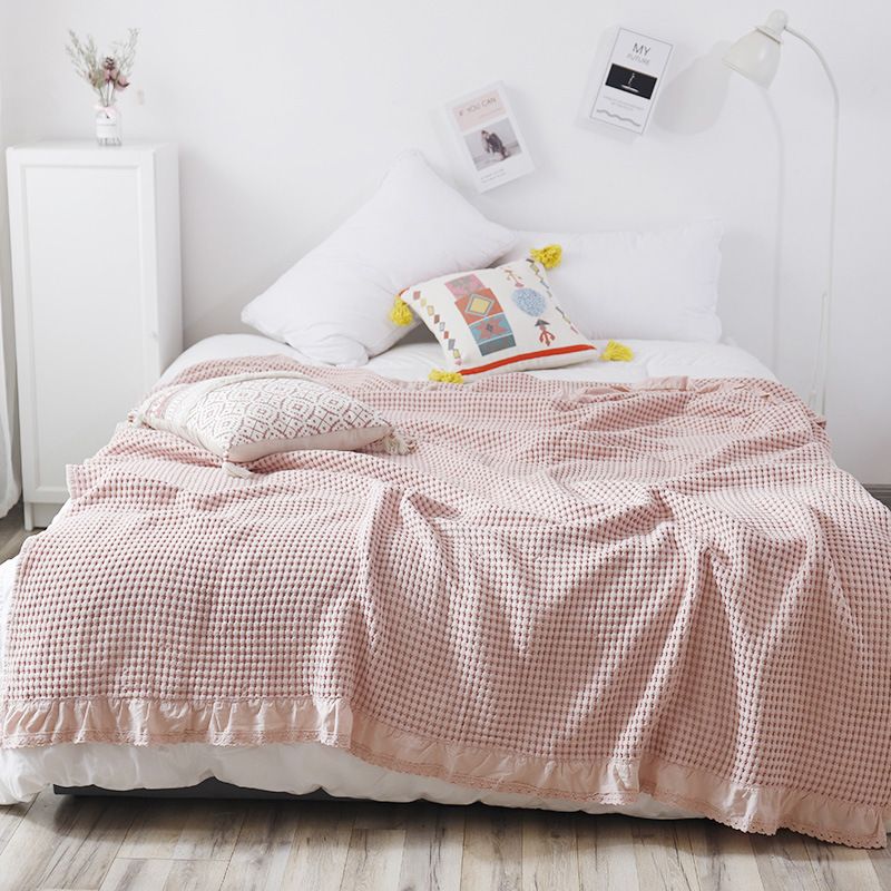 Cotton Waffle Blanket - Pink Textured Throw 110x160cm for Sofa