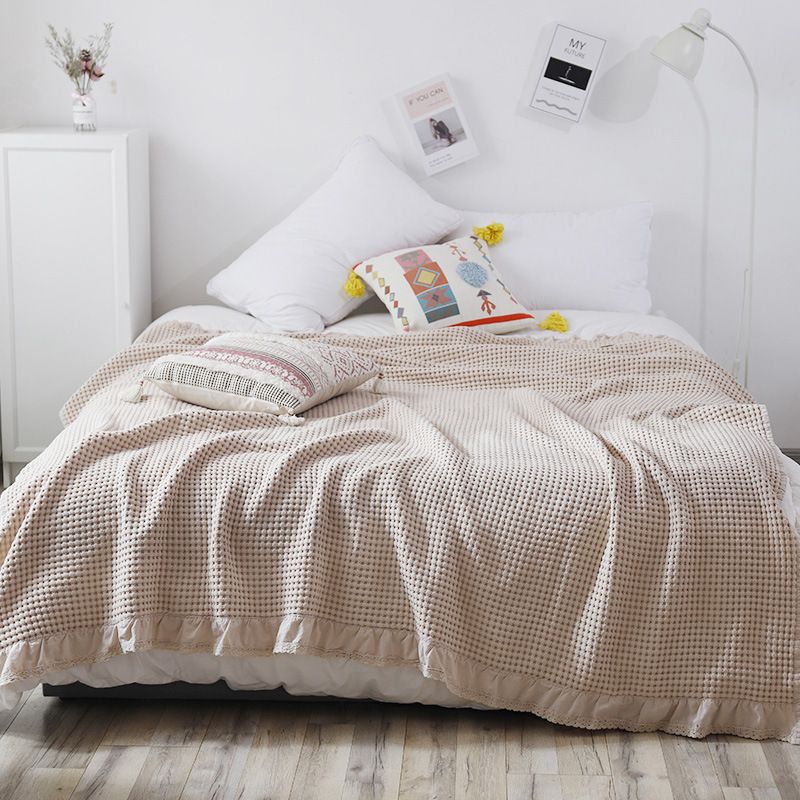 Cotton Waffle Blanket - Beige Textured Throw 150x200cm for Sofa