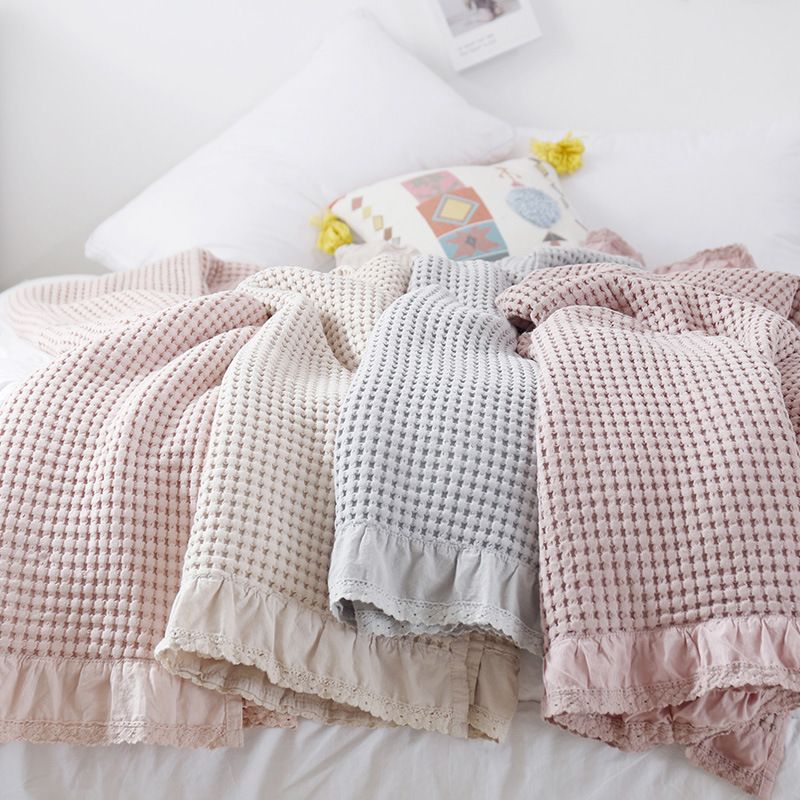Cotton Waffle Blanket - Beige Textured Throw 200x230cm for Sofa view 6