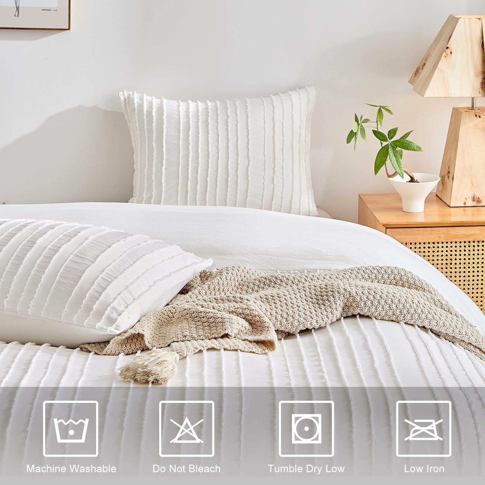 White Tufted Stripe Bedding Set - Single 2 Piece Quilt Cover and Pillowcase view 4