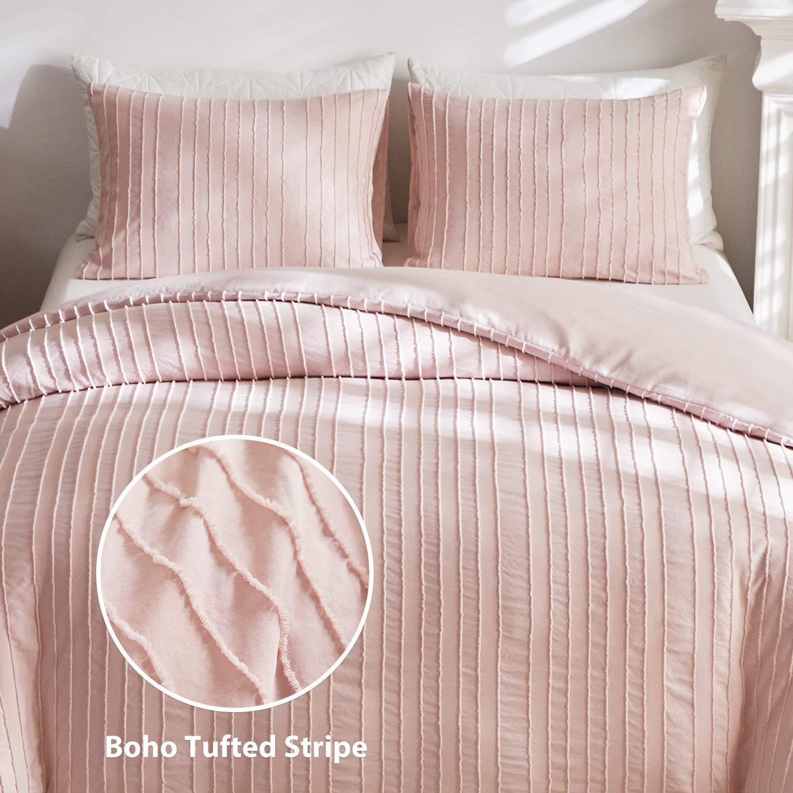 Pink Tufted Stripe Bedding Set - Single 2 Piece Quilt Cover and Pillowcase view 2