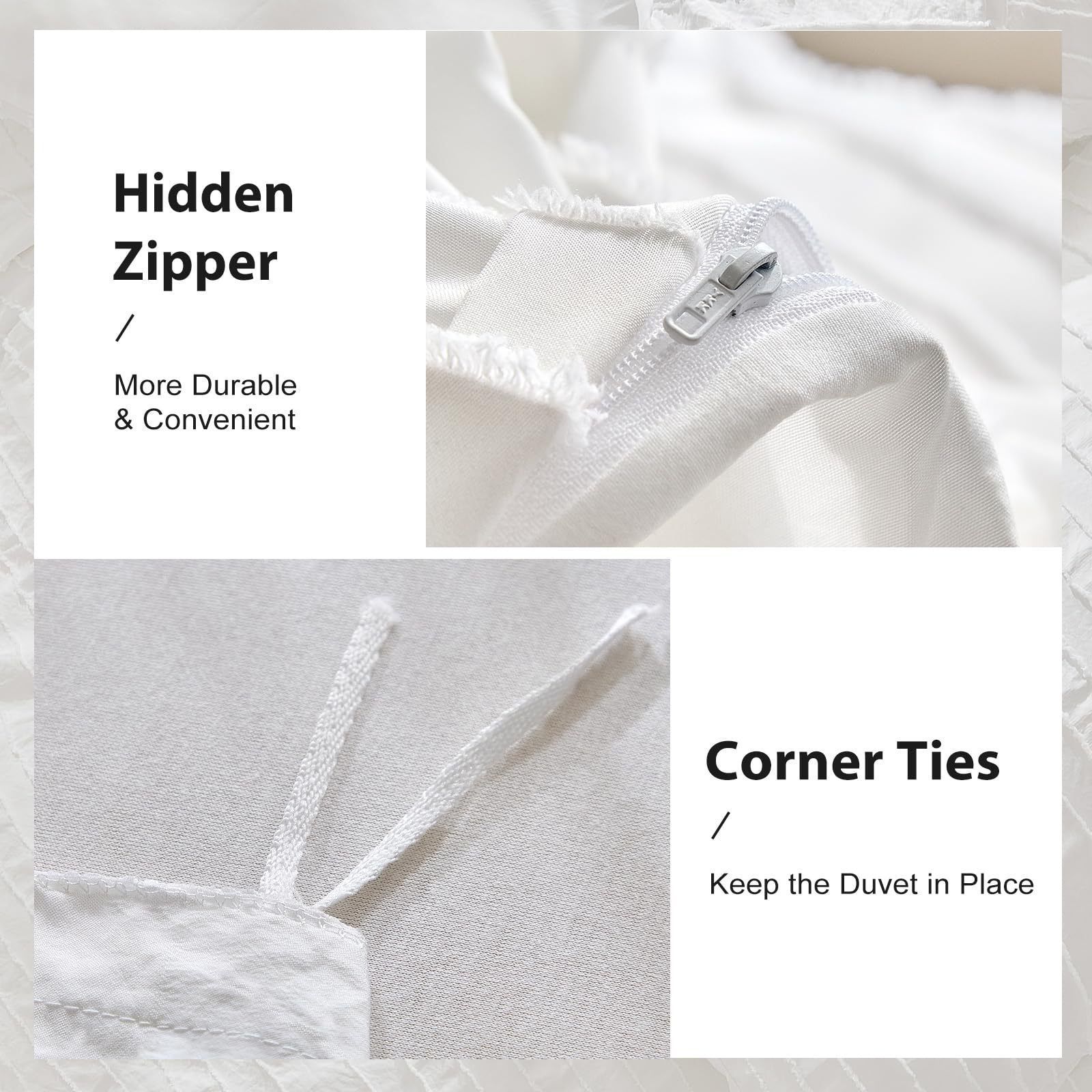 White Tufted Stripe Bedding Set - 3 Piece Quilt Cover and Pillowcase Set -(King) view 5