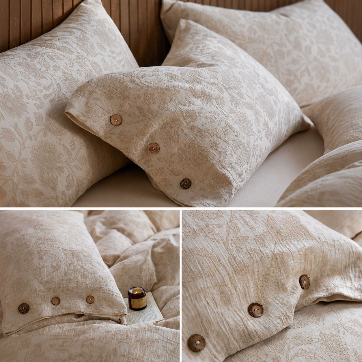 Linen Pillowcase Set (Style 2) - Button Closure Pillow Covers 48x74cm for Home view 2