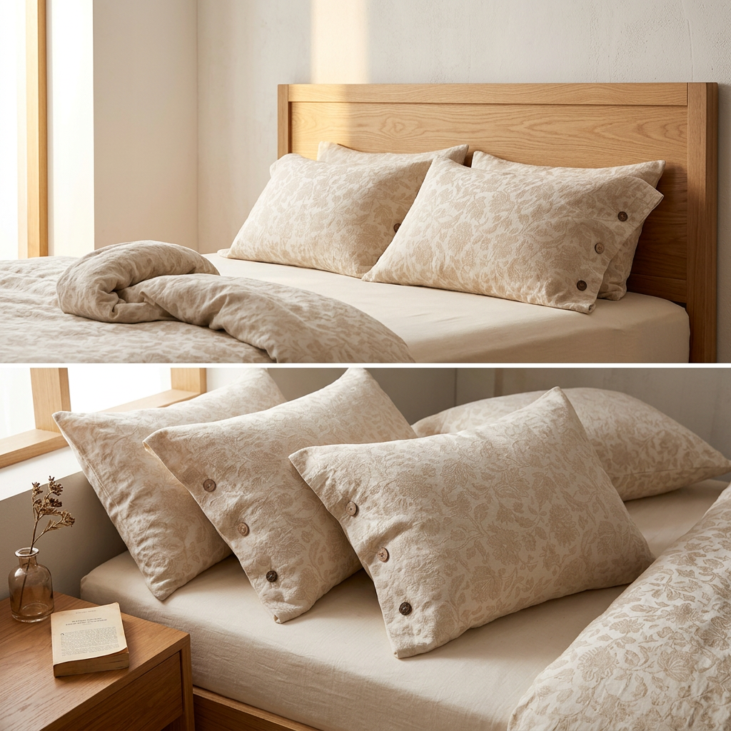 Linen Pillowcase Set (Style 2) - Button Closure Pillow Covers 48x74cm for Home view 3