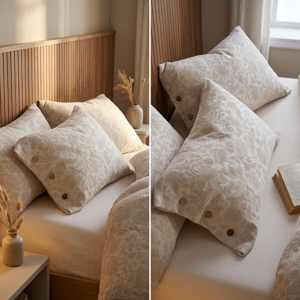Linen Pillowcase Set (Style 2) - Button Closure Pillow Covers 48x74cm for Home view 4