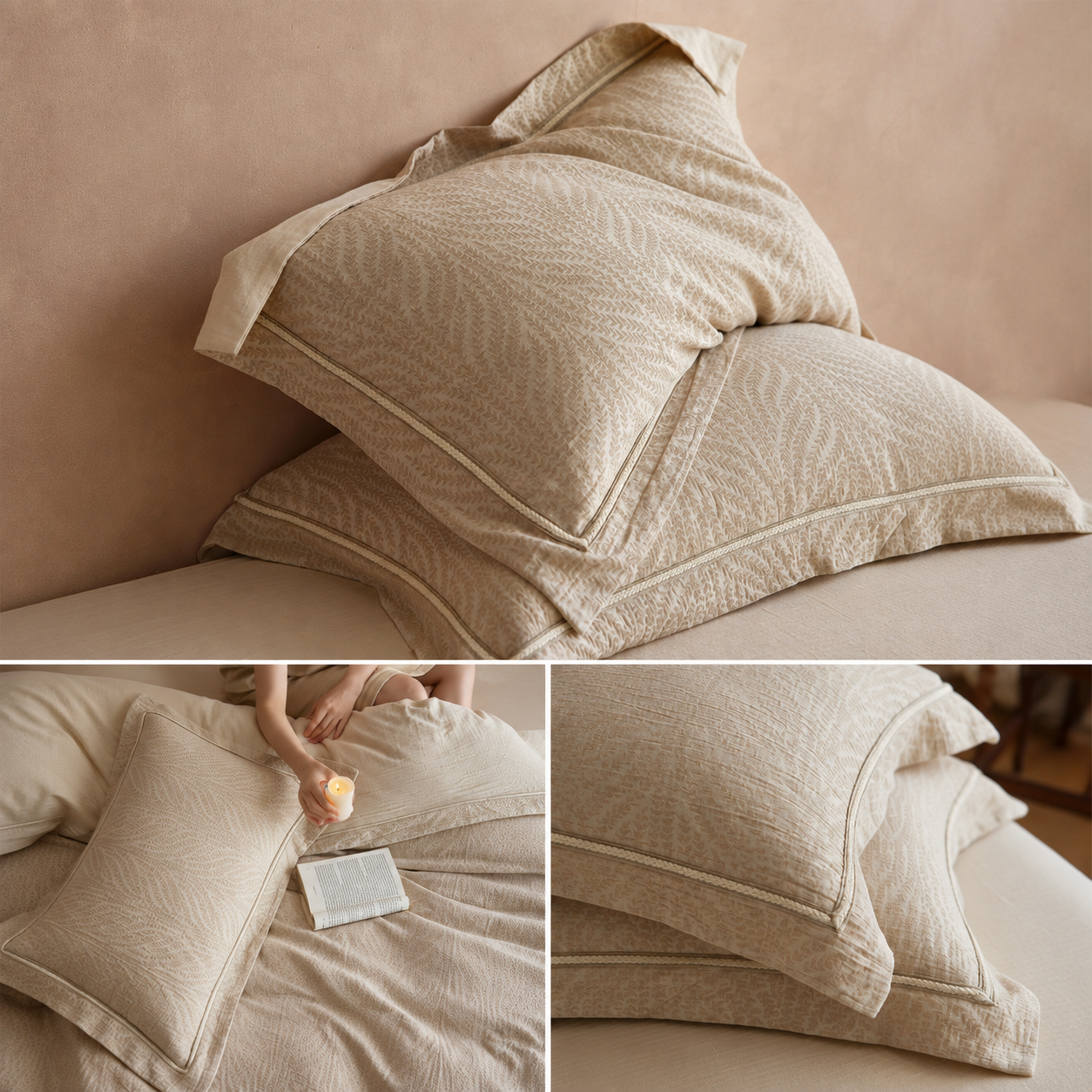 Floral Linen Style Pillowcase Set - 2 Piece Pillow Covers 48 x 74 cm - Wide view 2