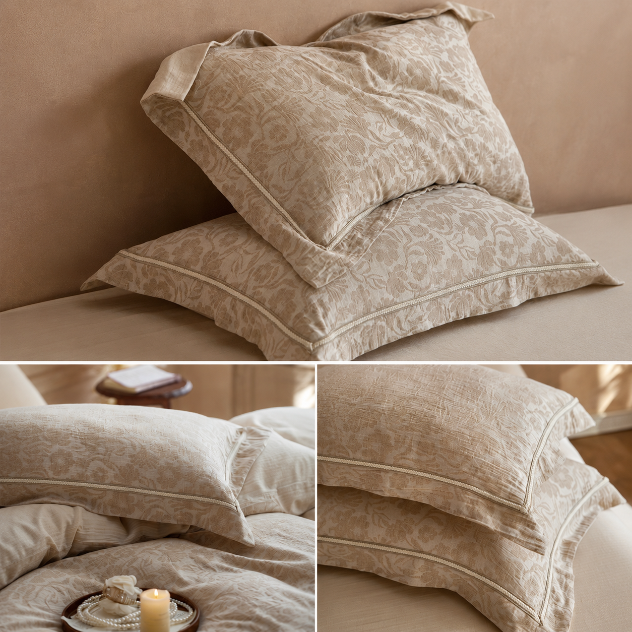 Floral Linen Style Pillowcase Set - 2 Piece Pillow Covers 48 x 74 cm - Wide view 2