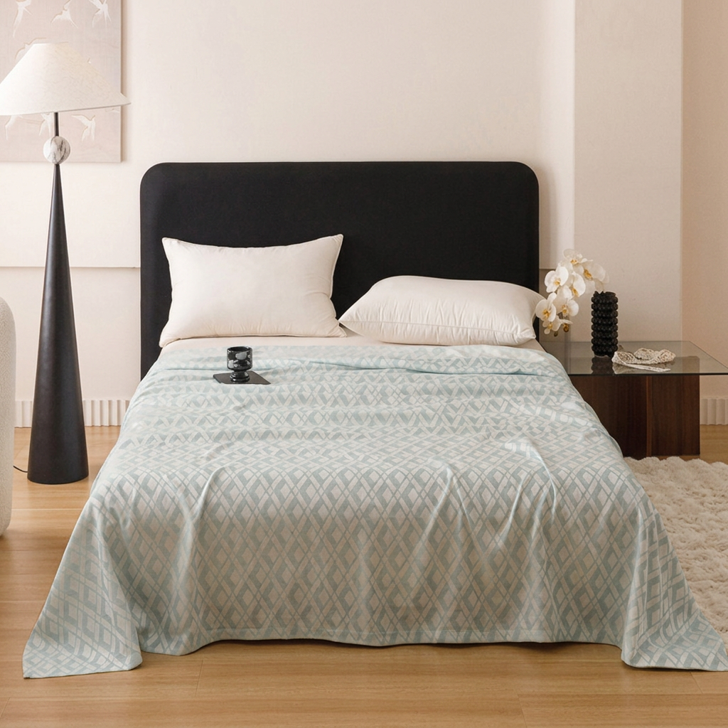 Blue Diamond Pattern Bamboo Fiber Summer Cooling Blanket 150×200cm for Bed