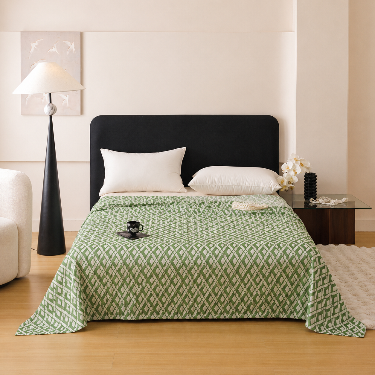 Green Diamond Pattern Bamboo Fiber Summer Cooling Blanket 150×200cm for Bed