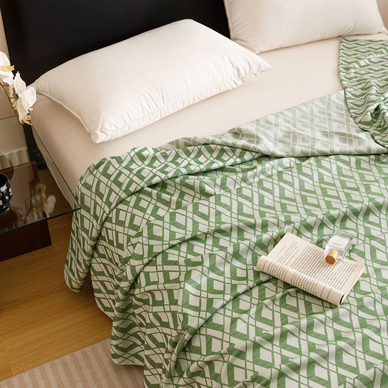 Green Diamond Pattern Bamboo Fiber Summer Cooling Blanket 200×230cm for Bed view 3
