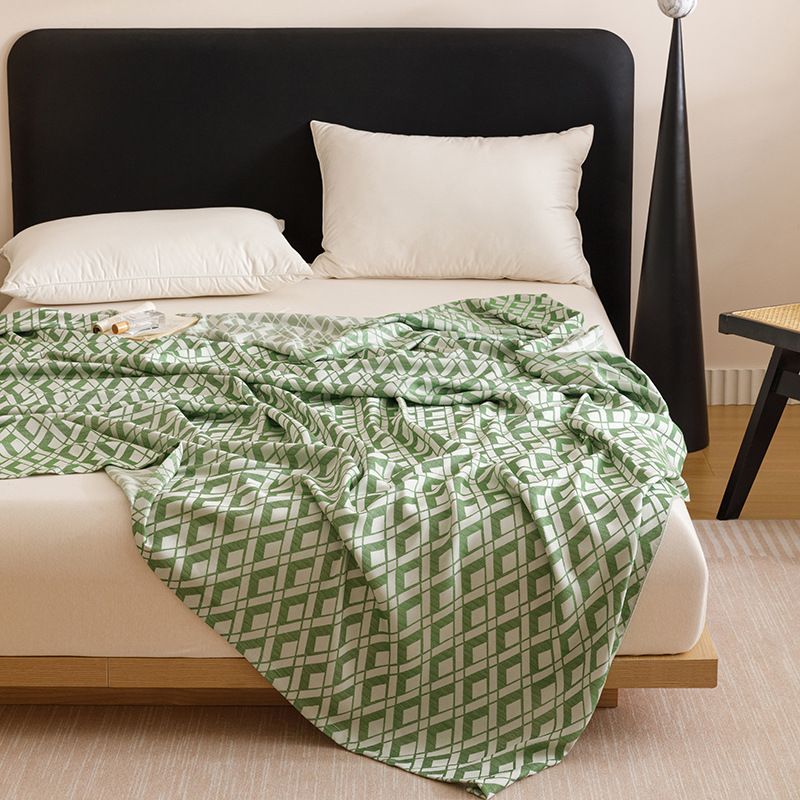 Green Diamond Pattern Bamboo Fiber Summer Cooling Blanket 200×230cm for Bed view 4
