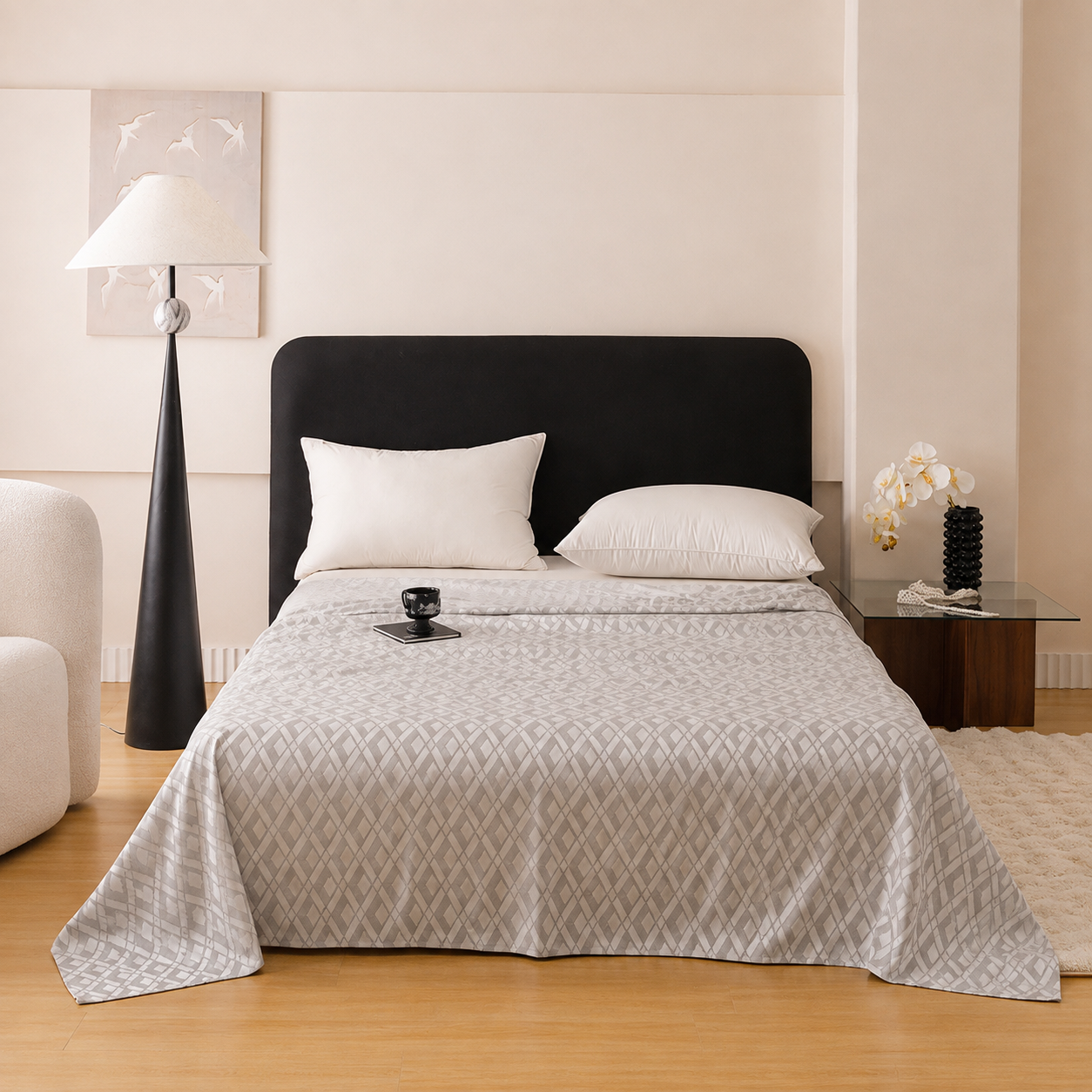 Silver Diamond Pattern Bamboo Fiber Summer Cooling Blanket 150×200cm for Bed