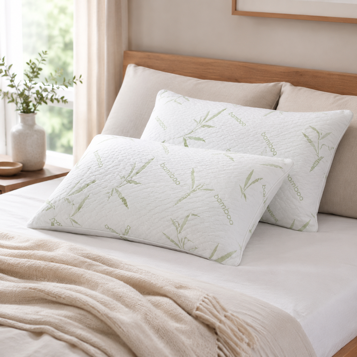 Bamboo Fibre Pillow Protector Cover Set - 2 Piece Zip Closure Pillowcases view 2