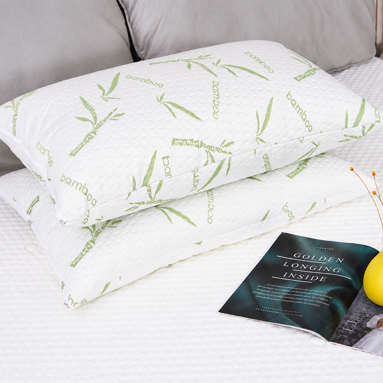 Bamboo Fibre Pillow Protector Cover Set - 2 Piece Zip Closure Pillowcases view 5