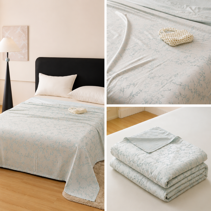 Blue Bamboo Fibre Summer Blanket - Vine Pattern Cooling Throw Blanket view 4
