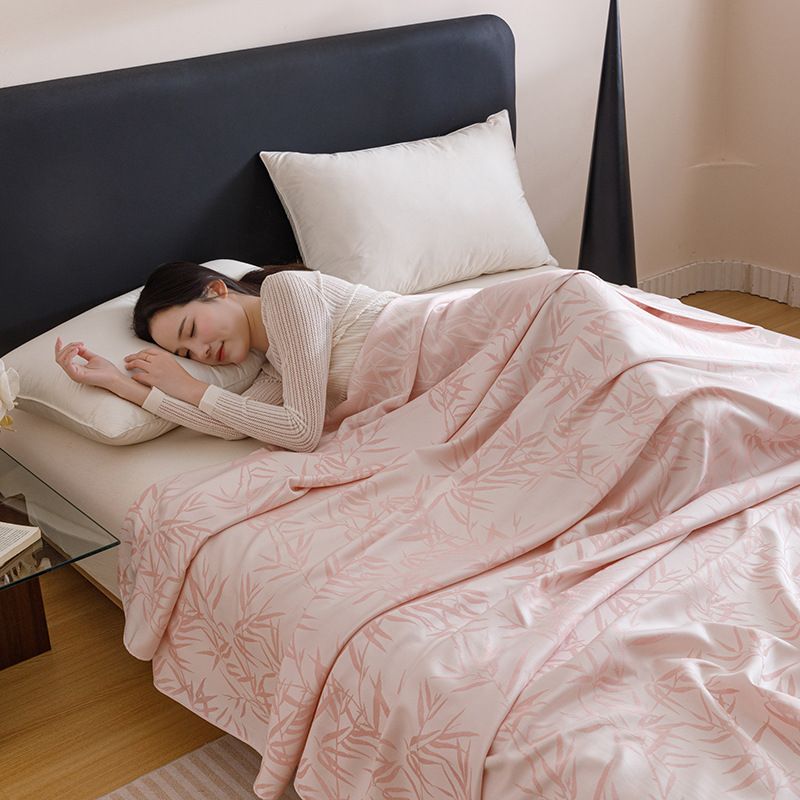 Bamboo Fibre Cooling Blanket Pink Bamboo Pattern 200×230cm for Summer Bed and