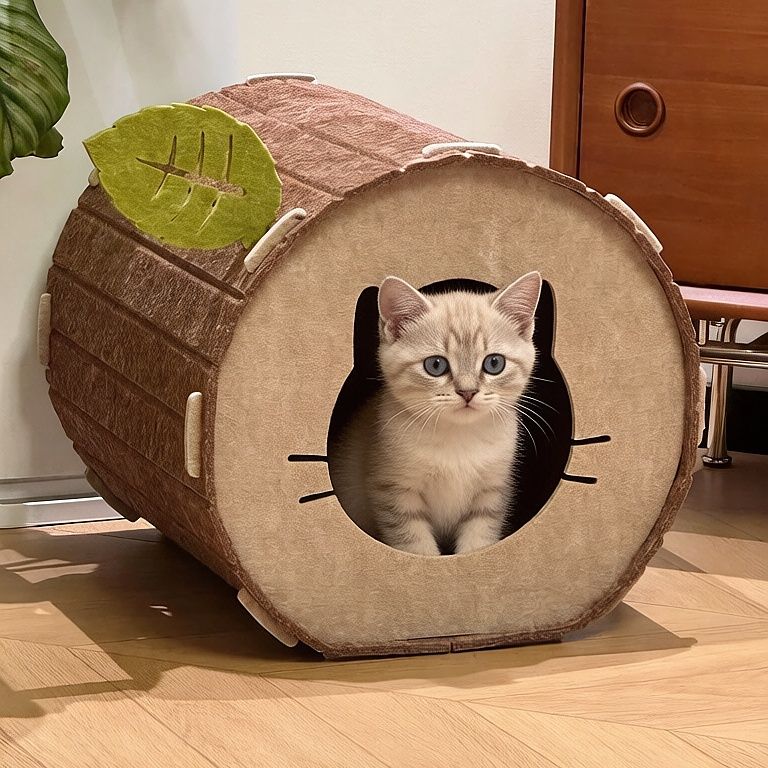 Tree Hollow Felt Cat Cave Cat Bed - Cozy Enclosed Sleeping and Resting Space view 2