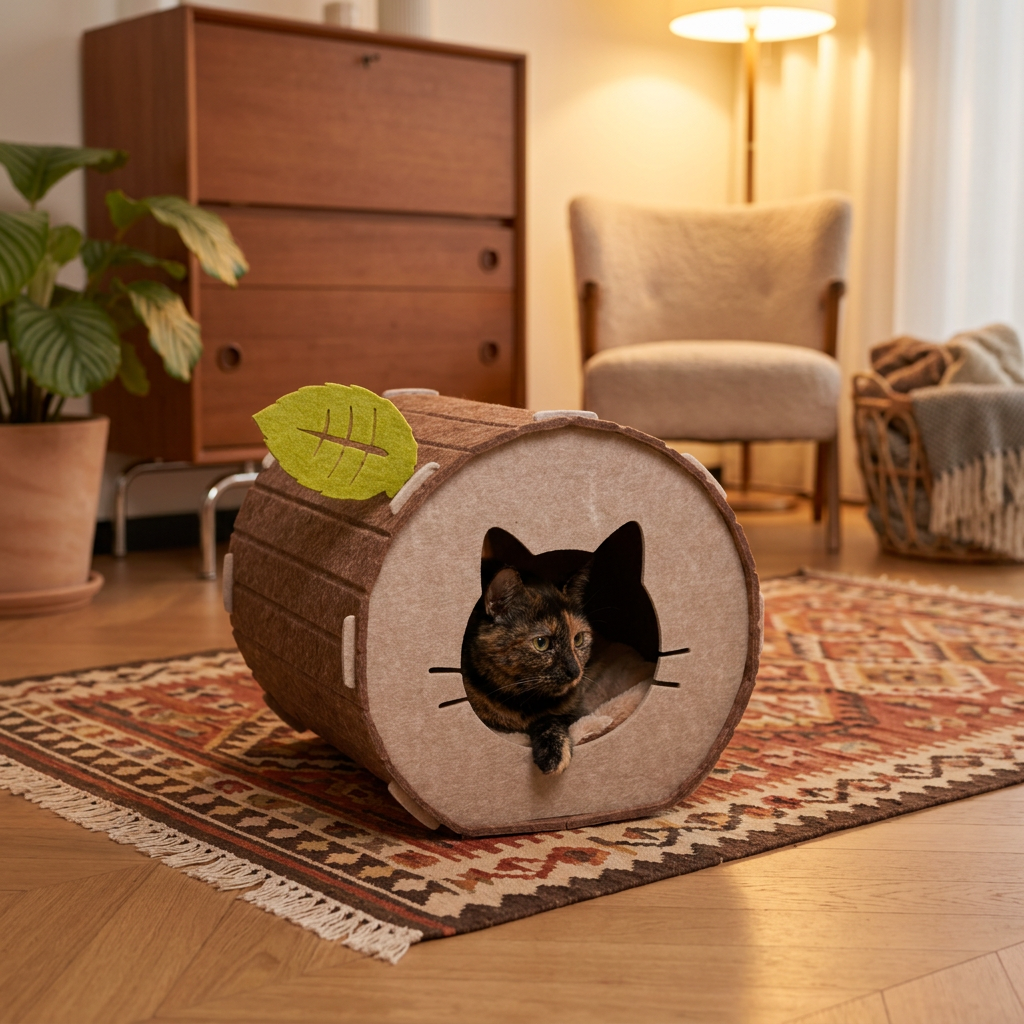 Tree Hollow Felt Cat Cave Cat Bed - Cozy Enclosed Sleeping and Resting Space view 4