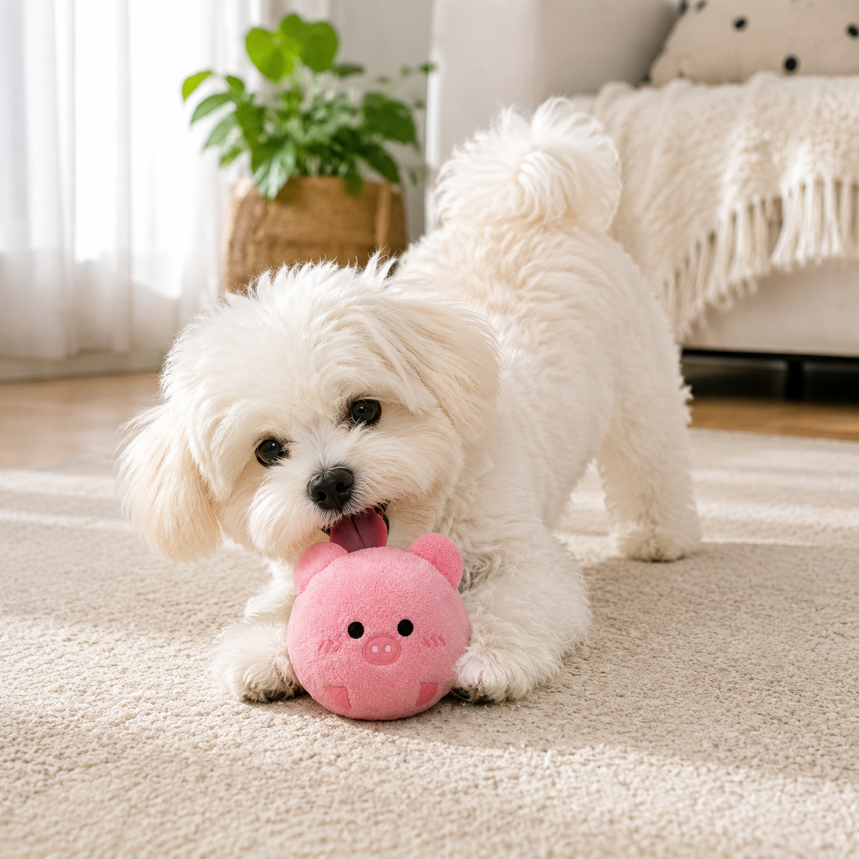 2-Piece Pink Pig Squeaky Ball Dog Toy Set with TPR Thorn Ball Inside - Soft view 2