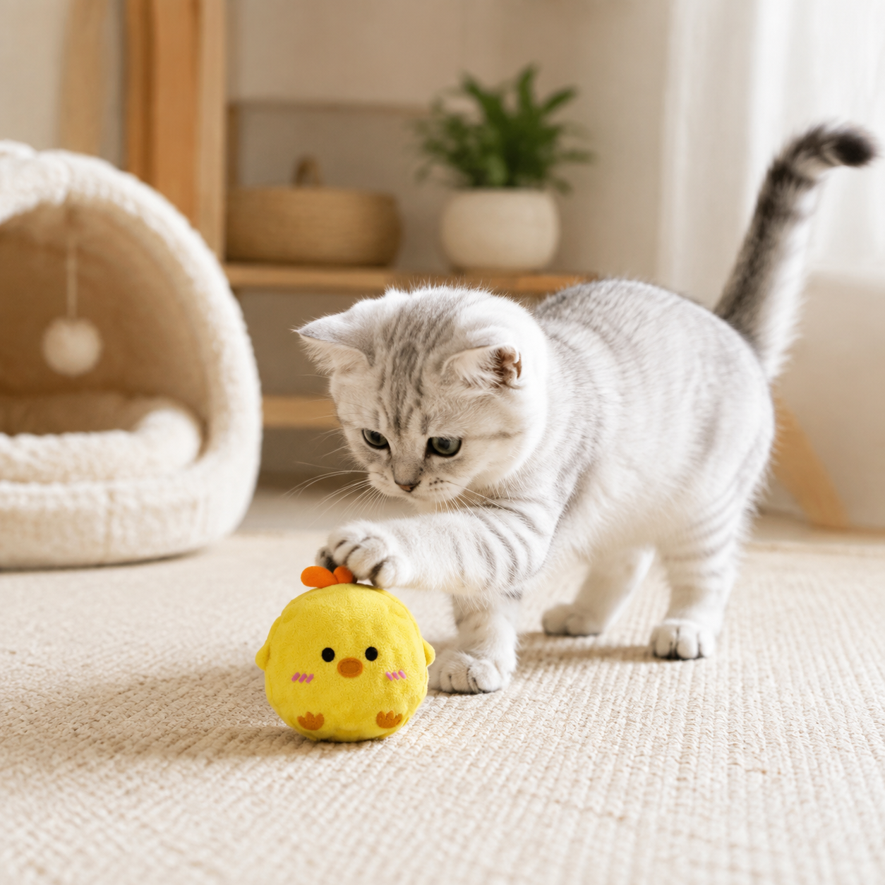 2-Piece Yellow Chick Squeaky Ball Dog Toy Set with TPR Thorn Ball Inside view 2