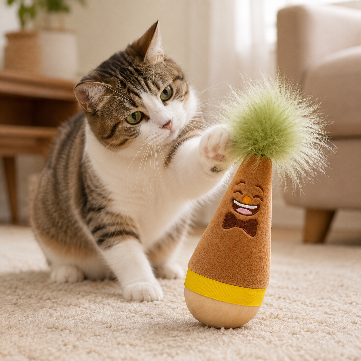 Interactive Feather Wobble Cat Toy - 4 Different Colour Tumbler Teaser Toys view 5