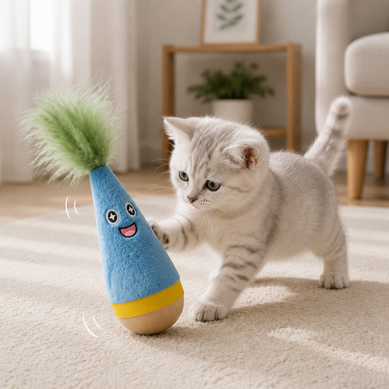 Interactive Feather Wobble Cat Toy - 4 Different Colour Tumbler Teaser Toys view 7