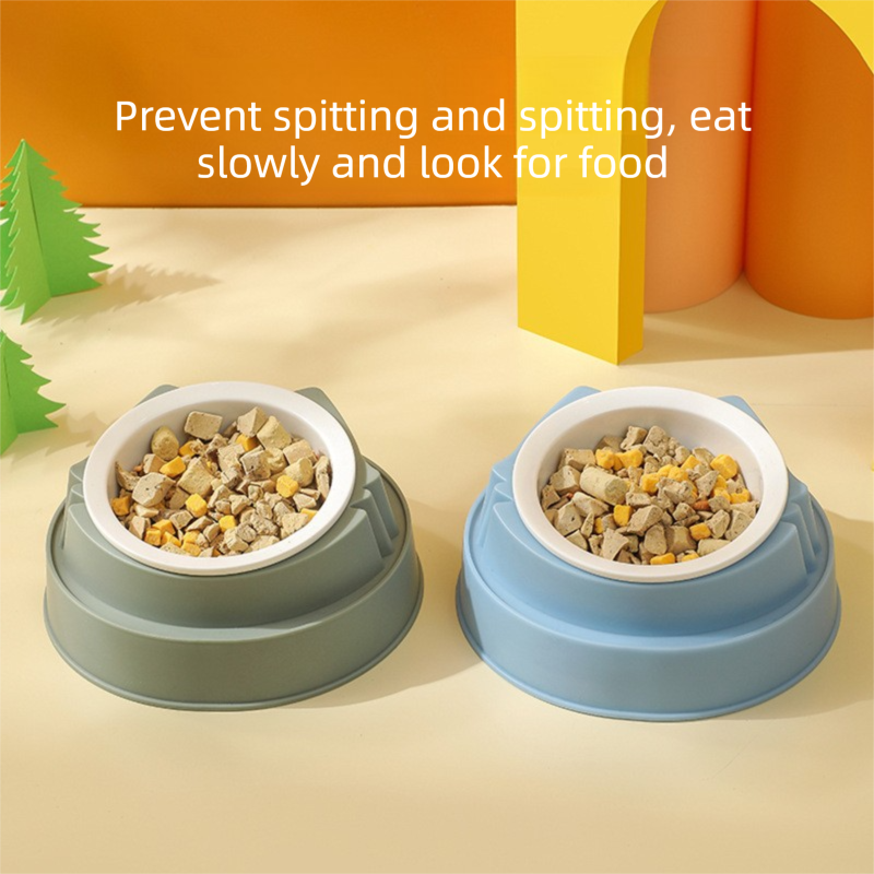 Green Plastic Cat Food Bowl with Cat Face Design Raised Pet Feeding Bowl view 2