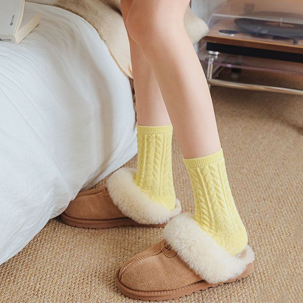 Cable Knit Mid-Calf Socks for Women - 5 Pairs - Stretch Cuff Slouch Style Yellow view 2