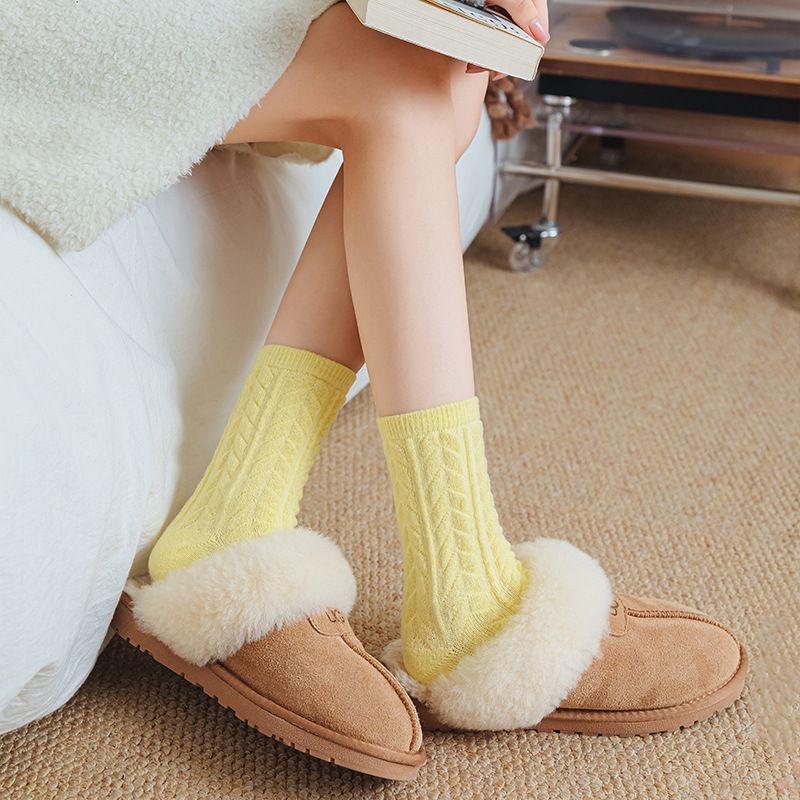 Cable Knit Mid-Calf Socks for Women - 5 Pairs - Stretch Cuff Slouch Style Yellow view 6